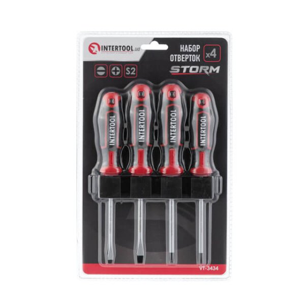 Набір викруток, 4 од., S2, 100 мм (SL5, SL6, PH1, PH2) STORM INTERTOOL VT-3434
