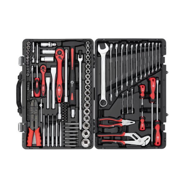 Набір інструментів, проф., 1/2" + 1/4", Cr-V, 145 од., головки: 4-32 мм, біти 43 од., ключі: 6-27 мм, кейс INTERTOOL ET-7145