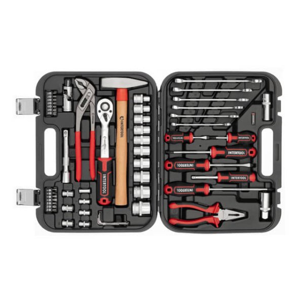Набір інструментів STORM, 1/2", Cr-V, 56 од., головки: 8-27 мм, біти 14 од., ключі: 10-17 мм, кейс INTERTOOL ET-8056