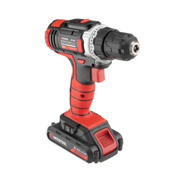 Дриль-шурупокрут акумуляторний Li-Ion 18 В, 25 Nm, 0-400/0-1500 об/хв., 1,3 Аг INTERTOOL WT-0313