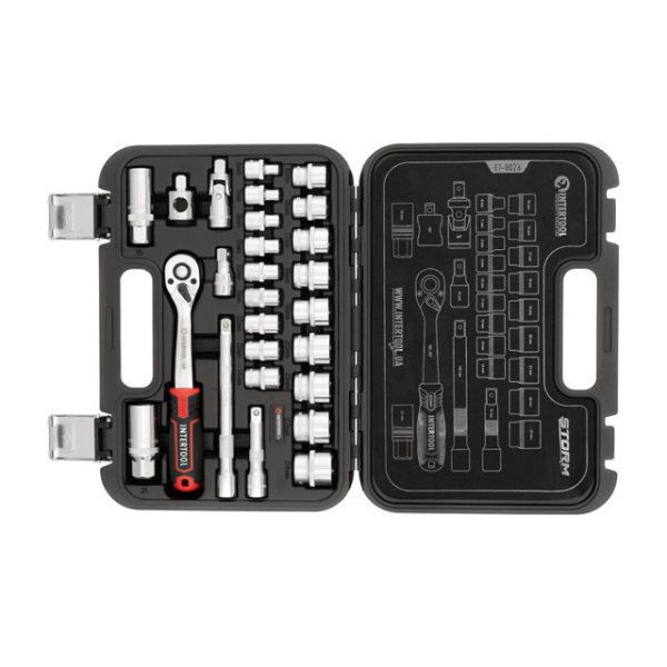 Набір інструментів STORM, 3/8", Cr-V, 26 од., головки: 6-24 мм, кейс INTERTOOL ET-8026