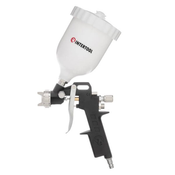 Фарбопульт пневматичний HP, форсунка: 1,5 мм, верхній пластиковий бачок: 600 мл, 3 регулювання, 5 бар INTERTOOL PT-0210