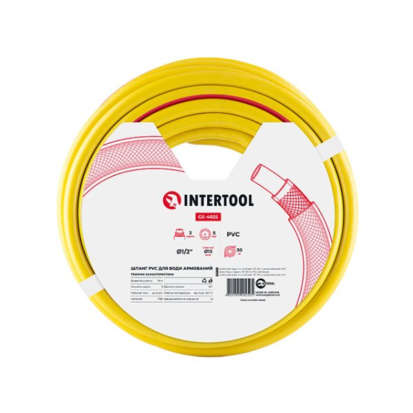 Шланг для поливу 3- х шаровий 1/2 ", 30м, армований PVC INTERTOOL GE-4025