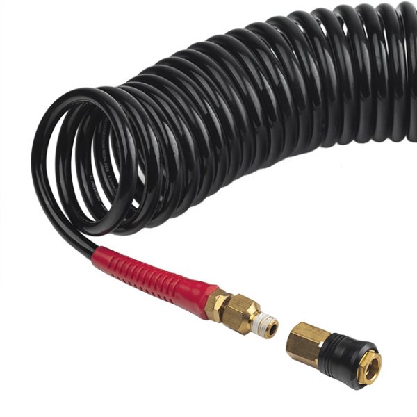 Шланг BLACK M-Flex 6,5*10 мм, 10 м спіральний поліуретановий з поворотним шарніром, латунними швидкороз'ємними з'єднаннями STORM INTERTOOL PT-1793