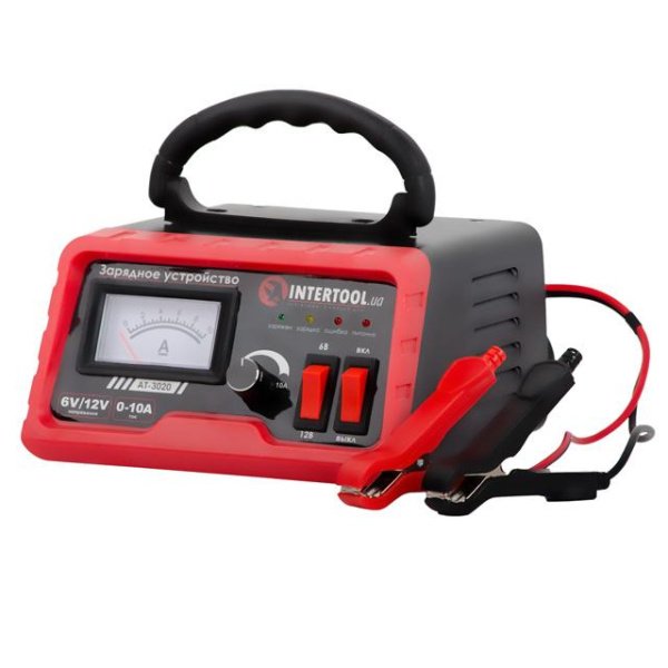 Пристрій зарядний для акумуляторів 6/12 В, 10 А, 6-120 Аг, з мікропроцесором INTERTOOL AT-3020