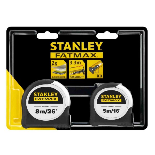 Рулетки вимірювальні FatMax®, 5м/16х25мм + 8/26х25, в хромованому корпусі STANLEY FMHT43041-0