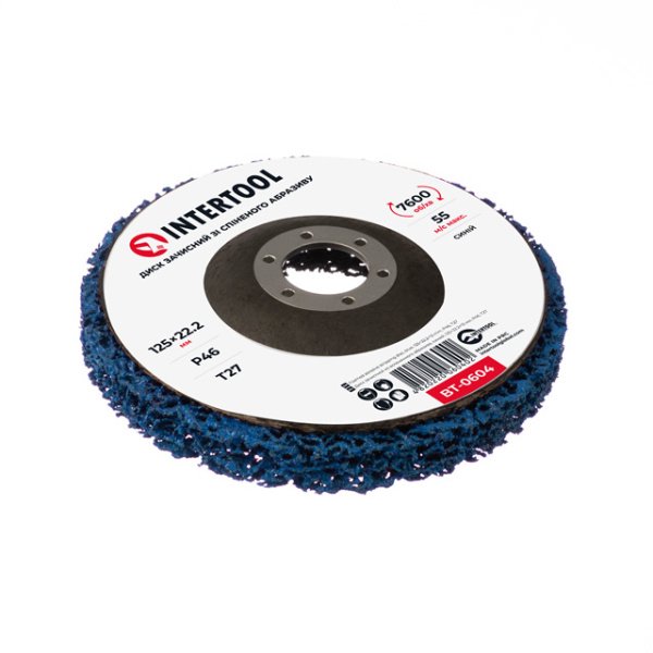 Диск зачисний із спіненого абразиву, блакитний, 125×22,2×13 мм, P46, T27, 7600 об/хв INTERTOOL BT-0604