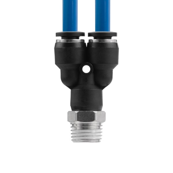 З'єднання цангове Y-образне для поліуретанових та ін. шлангів 6×6 мм, 1/4" зовнішня різьба INTERTOOL PT-2376