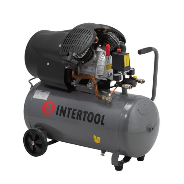 Компресор 50 л, 2230 Вт, 220 В, 10 aтм, 354 л/хв, 2 циліндри INTERTOOL PT-0004