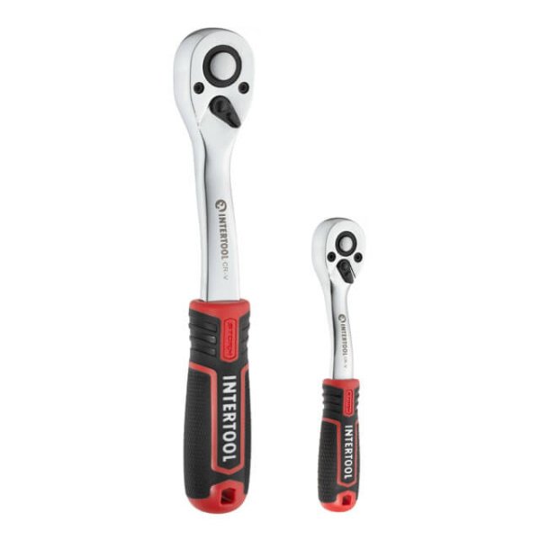 Набір інструментів STORM, 1/2" + 1/4", Cr-V, 82 од., головки: 4-32 мм, біти 32 од., ключі: 8-22 мм, кейс INTERTOOL ET-8082