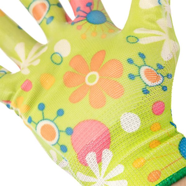 Рукавичка садова з покриттям з нітрилу, зелена, 8" INTERTOOL SP-0163