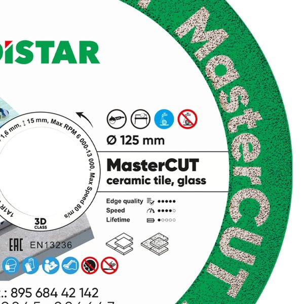 Круг алмазний вiдрiзний Distar 1A1R V 125x1,6/1,0x15x22,23 MasterCUT