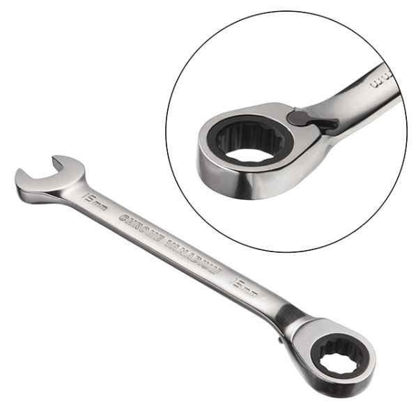 Ключ комбінований із тріскачкою 15 мм, CrV, PROF DIN3113 INTERTOOL XT-1315