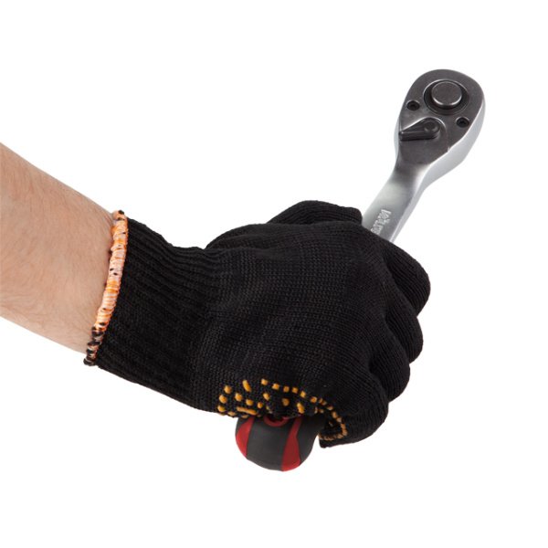 Рукавичка трикотажна 60% бавовна / 40% поліестер, з ПВХ крапкою, клас в'язки 7, колір чорний, точка, 62 м INTERTOOL SP-0136