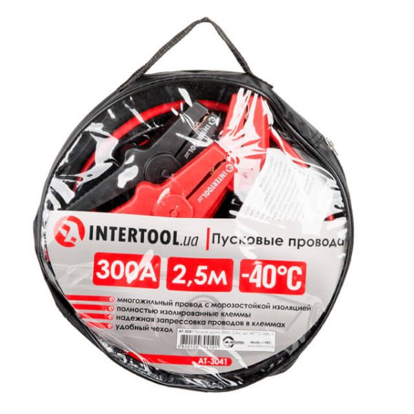 Пускові дроти 300 А, 2,5 м, до -40°C, чохол INTERTOOL AT-3041
