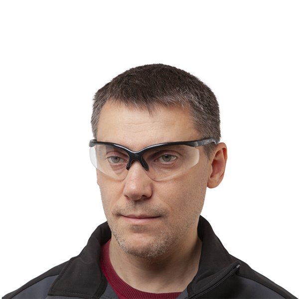 Окуляри захисні, прозорі, лінзи полікарбонат, заушники полікарбонат чорні, захист від удару, оптичний клас 3 INTERTOOL SP-0089