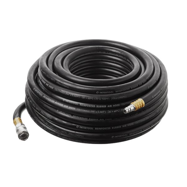 Шланг гумовий повітряний, армований, до 20 атм, 10×17 мм, 20 м, зі швидкороз'ємними з'єднаннями, STORM INTERTOOL PT-1735