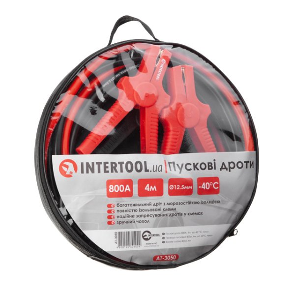 Пускові дроти 800 А, 4 м, до -40°C, чохол INTERTOOL AT-3050