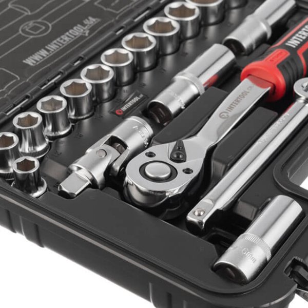 Набір інструментів STORM, 1/2", Cr-V, 20 од., головки: 10-24 мм, подовж. головки: 17-19 мм, кейс INTERTOOL ET-8020