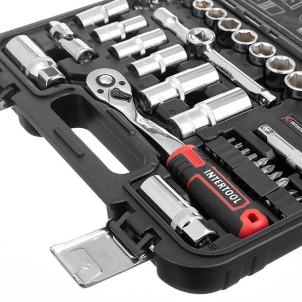 Набір інструментів STORM, 3/8", Cr-V, 39 од., головки: 8-22 мм, біти 11 од., подовж. головки: 8-19 мм, кейс INTERTOOL ET-8039