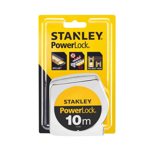 Рулетка вимірювальна Powerlock® довжиною 10 м, шириною 25 мм в хромованому пластмасовому корпусі STANLEY 0-33-442