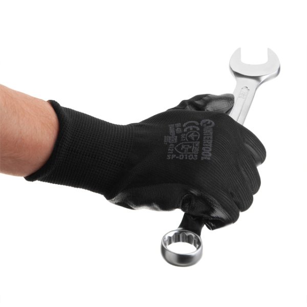 Рукавичка садова трикотажна з чорним нітриловим покриттям, синтетична, 10" INTERTOOL SP-0103