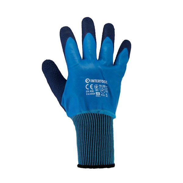 Рукавичка трикотажна з двошаровим нітриловим покриттям, синтетична, покриття долоні: пористий нітрил, 10" INTERTOOL SP-0111