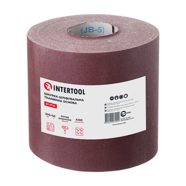 Шкурка шліфувальна, тканинна основа, К100, 200 мм × 50 м INTERTOOL BT-0720