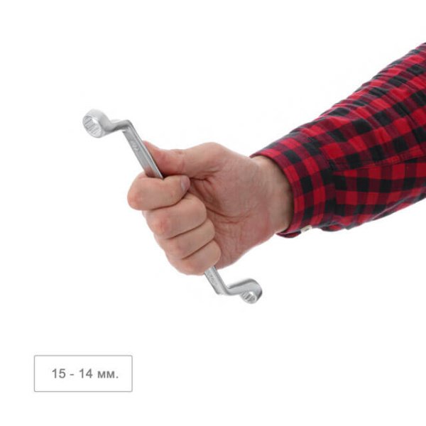 Ключ накидний, 14-15 мм, Cr-V, покриття сатин-хром, DIN838, STORM INTERTOOL XT-1214