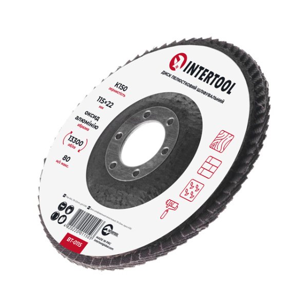 Диск шліфувальний пелюстковий 115 x 22мм зерно K150 INTERTOOL BT-0115