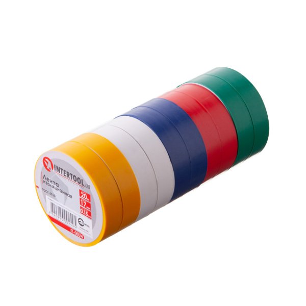 Стрічка ізоляційна 0.15 мм * 17 мм * 20 м, кольорова (10 од.) INTERTOOL IT-0024