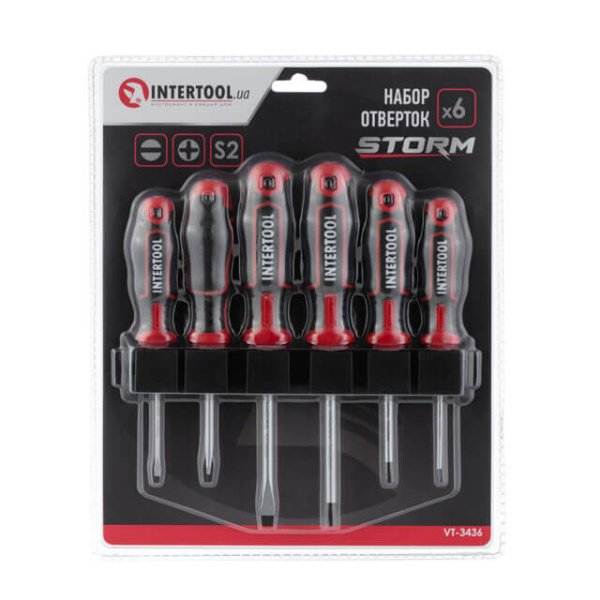 Набір викруток, 6 од., S2, 75-100 мм (SL3, SL5, SL6, PH0, PH1, PH2) STORM INTERTOOL VT-3436