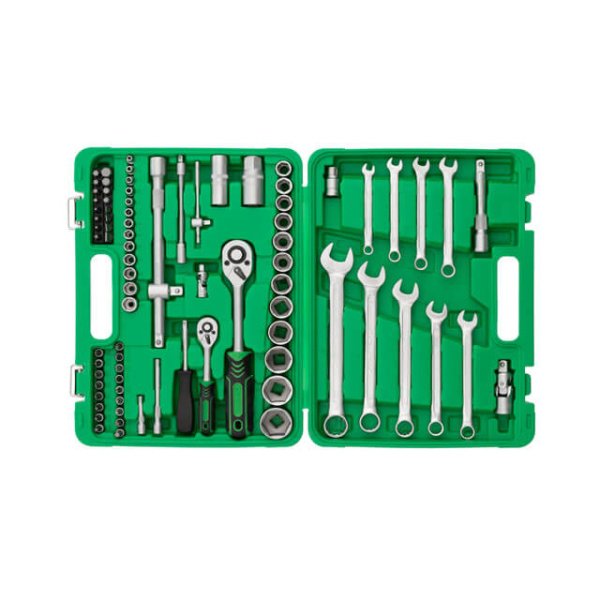 Набір інструментів, 1/2" + 1/4", 82 од., головки: 4-32 мм, біти 33 од., ключі: 8-19 мм, кейс INTERTOOL ET-6082SP