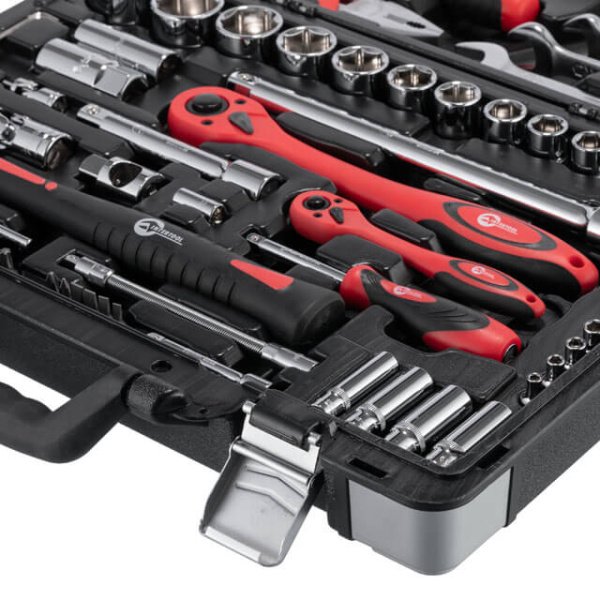 Набір інструментів, проф., 1/2" + 1/4", Cr-V, 78 од., головки: 4-32 мм, біти 18 од., подовж. головки: 8-13 мм, ключі: 8-19 мм, кейс INTERTOOL ET-7078