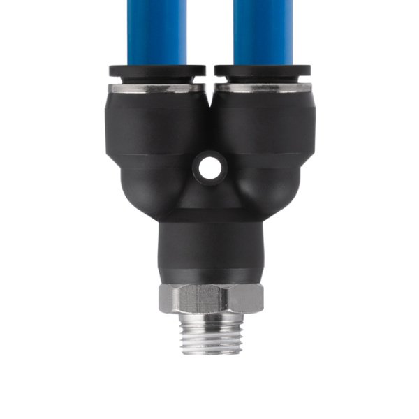 З'єднання цангове Y-образне для поліуретанових та ін. шлангів 12×12 мм, 1/4" зовнішня різьба INTERTOOL PT-2379