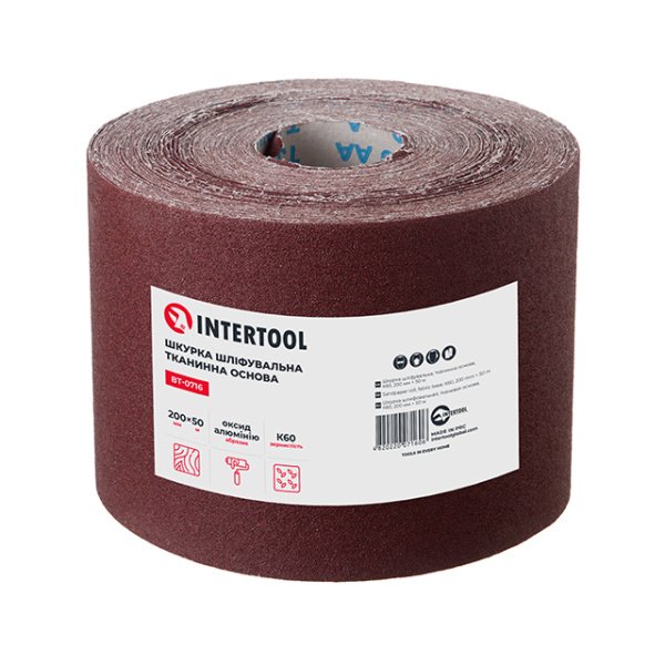 Шкурка шліфувальна, тканинна основа, К60, 200 мм × 50 м INTERTOOL BT-0716