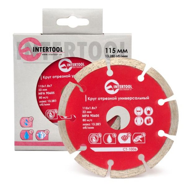 Диск відрізний сегментний алмазный, 115 мм, 22-24% INTERTOOL CT-1006