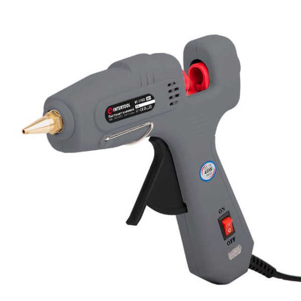 Пістолет клейовий 40 Вт, 230 В, 180-195 °C під стрижні 10.8-11.5 мм, 10-16.5 г/хв. INTERTOOL RT-1102