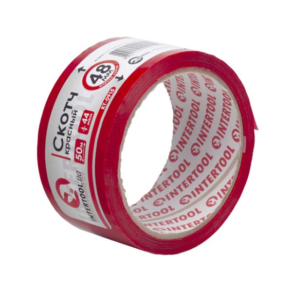 Скотч червоний, 50 м × 48 мм, 44 мкм INTERTOOL KT-0915