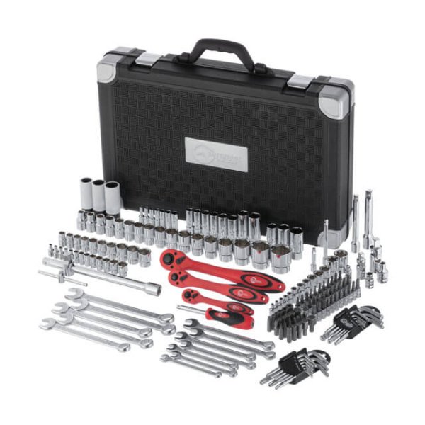 Набір інструментів, проф., 1/2" + 3/8" + 1/4", Cr-V, 176 од., головки: 4-32 мм, E4-E24, біти 57 од., подовж. головки: 4-18 мм, ключі: 8-19 мм, кейс INTERTOOL ET-7176