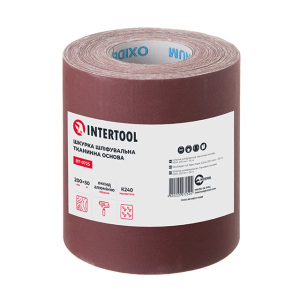 Шкурка шліфувальна, тканинна основа, К240, 200 мм × 50 м INTERTOOL BT-0725