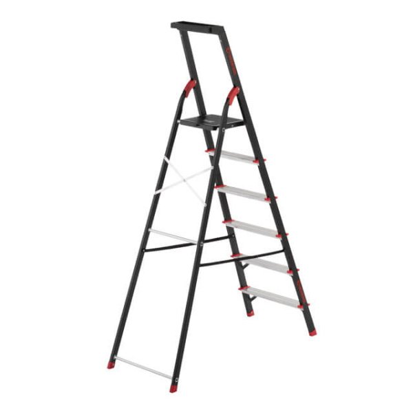 Драбина 6 сходинок, лоток для інвентарю, сталевий профіль, висота верхньої сходинки 1280мм, 481х1138х1787мм, 150кг INTERTOOL LT-0056