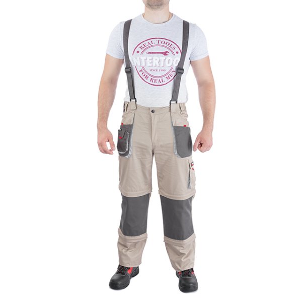 Брюки трансформер робочі з лямками 6 в 1, 100% бавовна, щільність 180 г/м², S INTERTOOL SP-3041