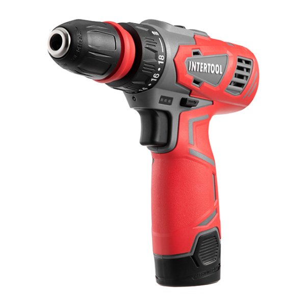 Дриль-шурупокрут акумуляторний, 12 В, Li-Ion, 1,5 Аг, 30 Нм, 0-350/0-1300 об/хв, 0,8-10 мм, знімний патрон INTERTOOL DT-0314