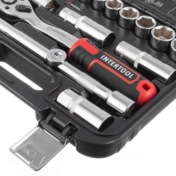 Набір інструментів STORM, 1/2", Cr-V, 20 од., головки: 10-24 мм, подовж. головки: 17-19 мм, кейс INTERTOOL ET-8020