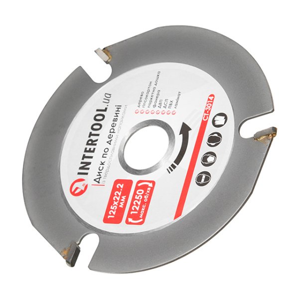 Диск по деревині, з твердосплавними напайками, 125×22,2×2,0 мм, 3 зуби, 12250 об/хв INTERTOOL CT-3014
