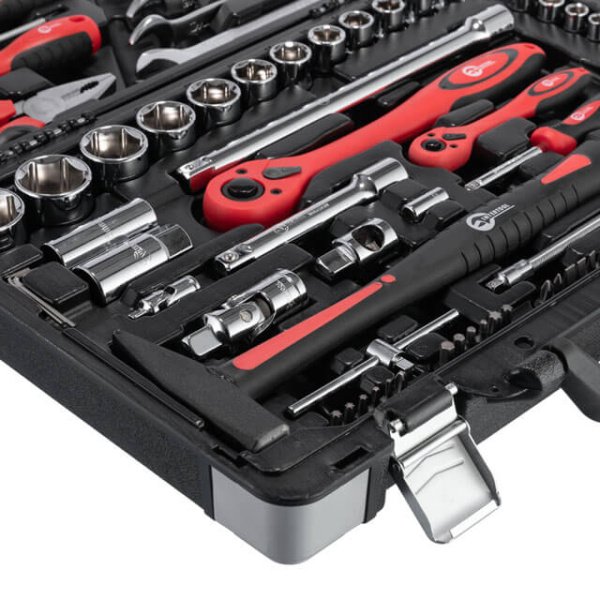 Набір інструментів, проф., 1/2" + 1/4", Cr-V, 78 од., головки: 4-32 мм, біти 18 од., подовж. головки: 8-13 мм, ключі: 8-19 мм, кейс INTERTOOL ET-7078