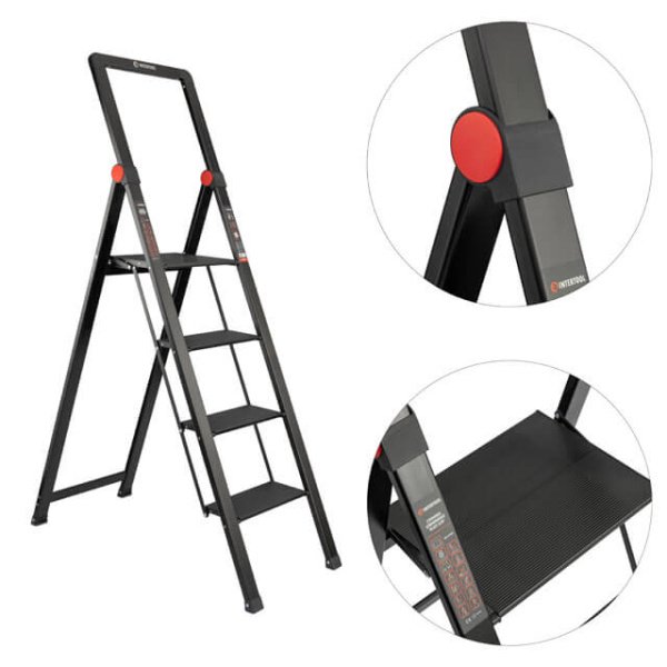 Драбина алюмінієва "Black Slim", 4 сходинки, висота верхньої сходинки 912 мм, 150 кг, STORM INTERTOOL LT-5004