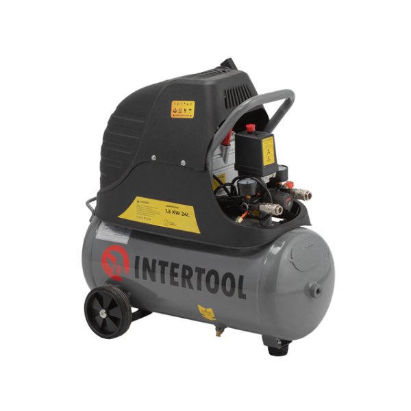 Компресор 24 л, 1.5 кВт, 220 В, 8 aтм, 206 л/хв. INTERTOOL PT-0009
