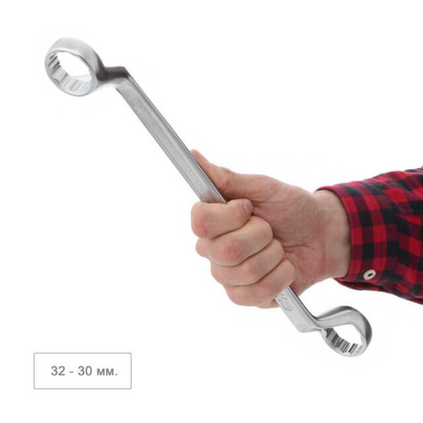 Ключ накидний 30х32 мм, CrV, покриття сатин-хром, PROF DIN3113 INTERTOOL XT-1230